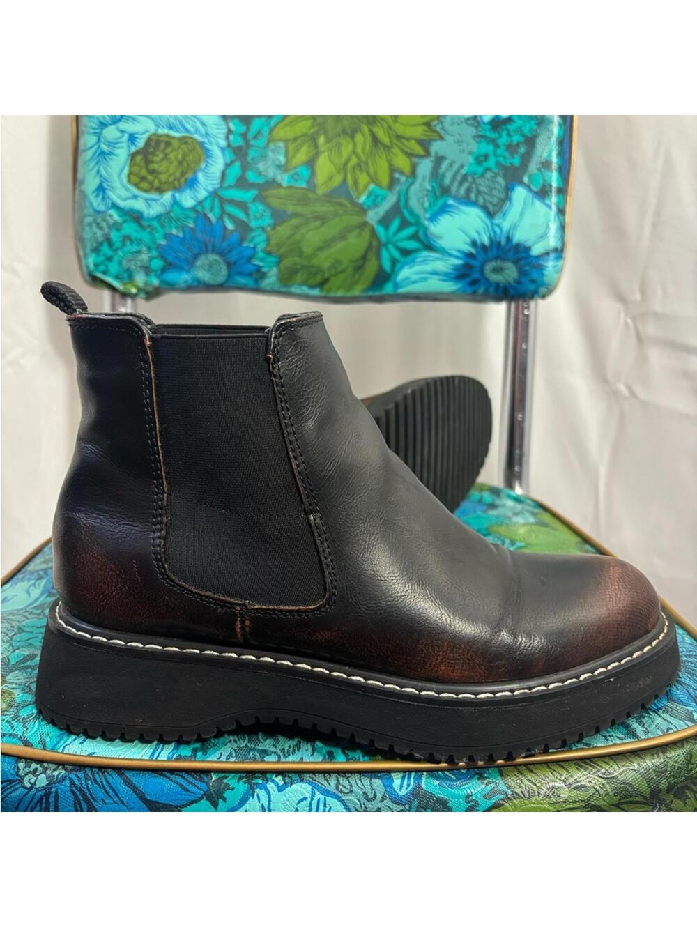Madden‎ Girl Kween Chunky Chelsea Ankle Boots Brown+Black Women’s Size 6.5 - Picture 2 of 14